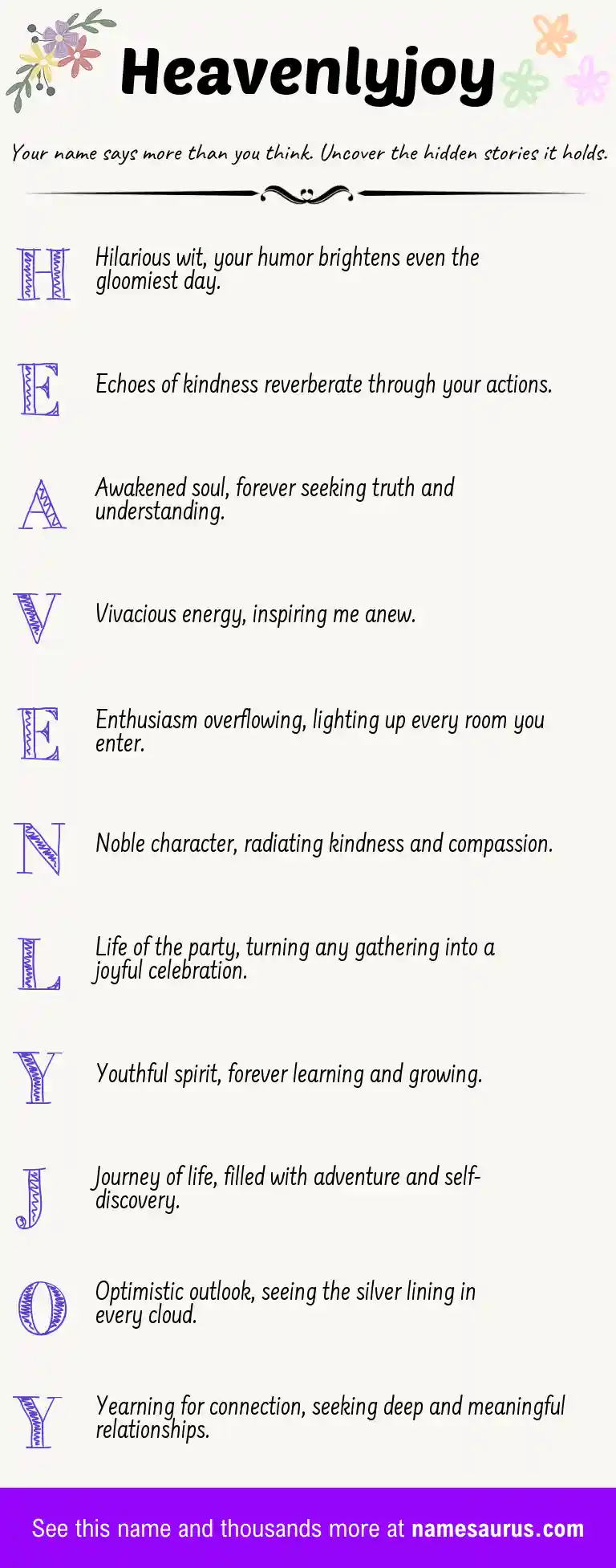 Acrostic poem about Heavenlyjoy.