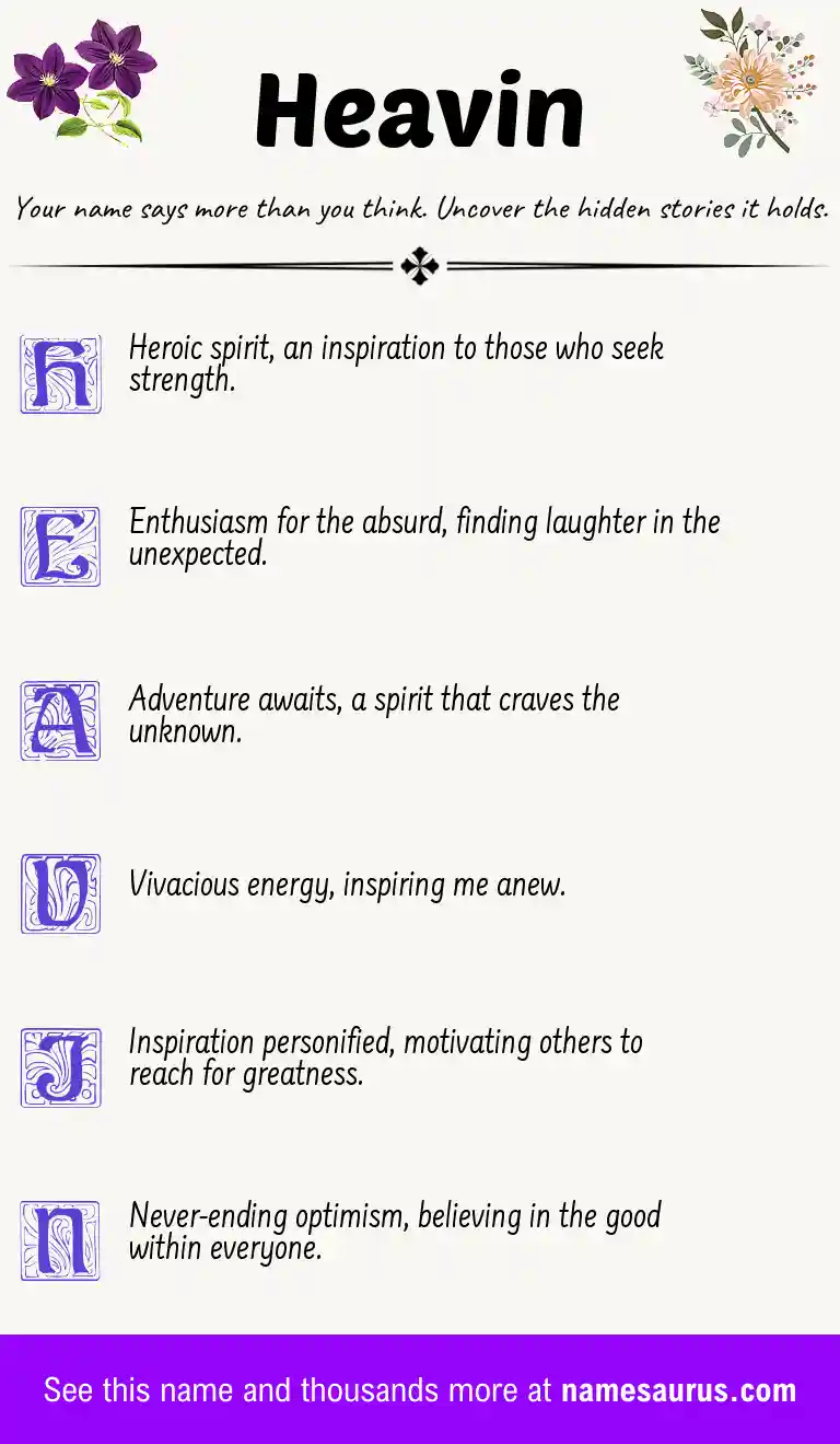 Acrostic poem about Heavin.