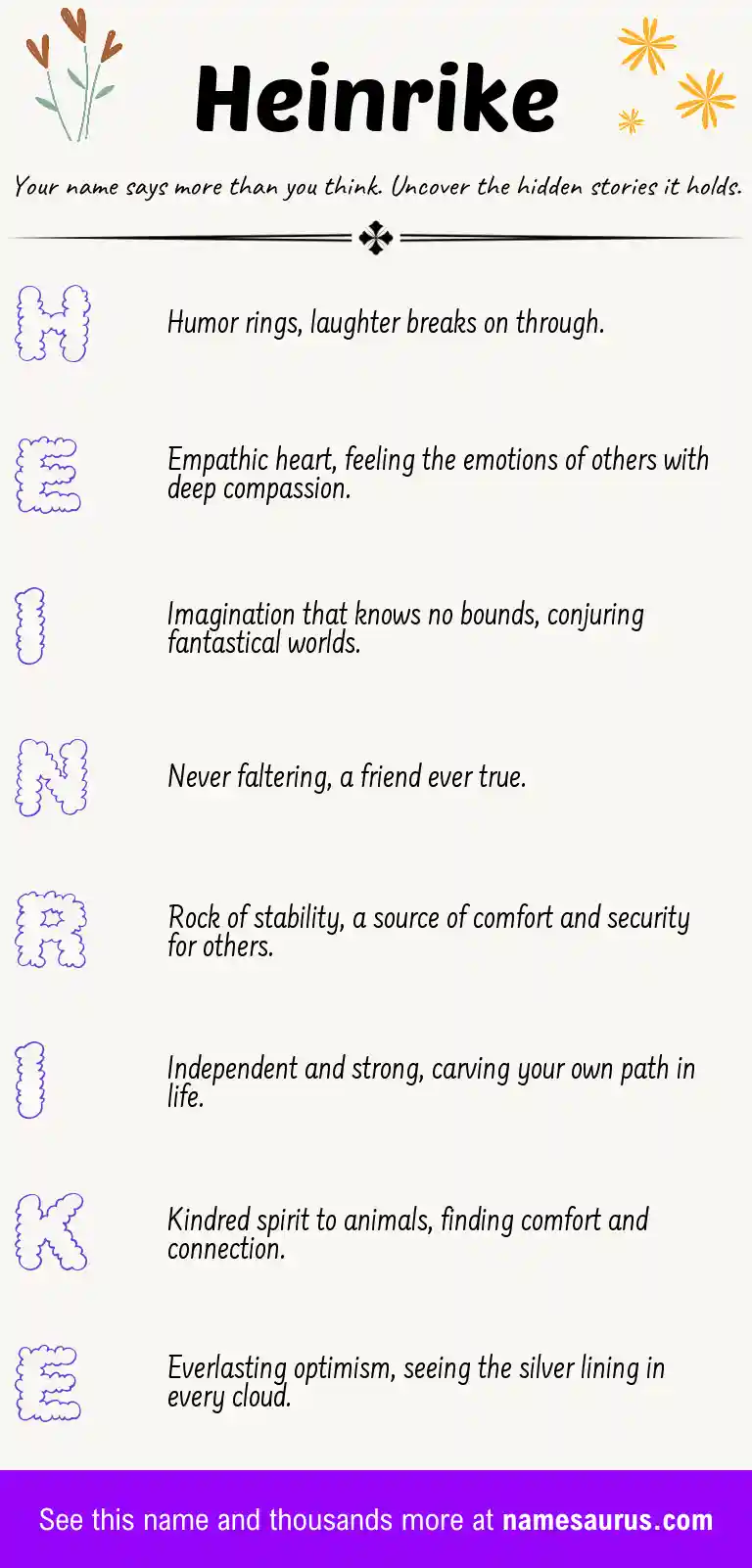 Acrostic poem about Heinrike.