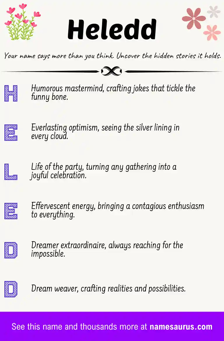 Acrostic poem about Heledd.