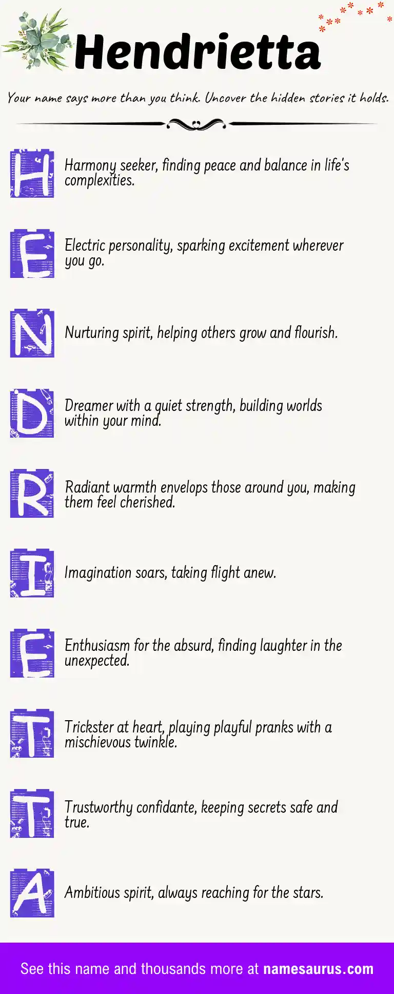 Acrostic poem about Hendrietta.