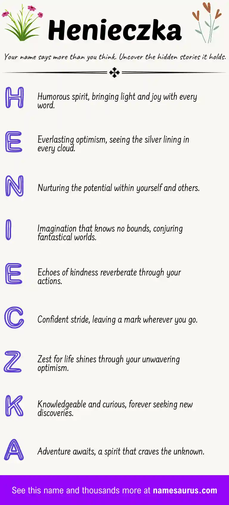 Acrostic poem about Henieczka.