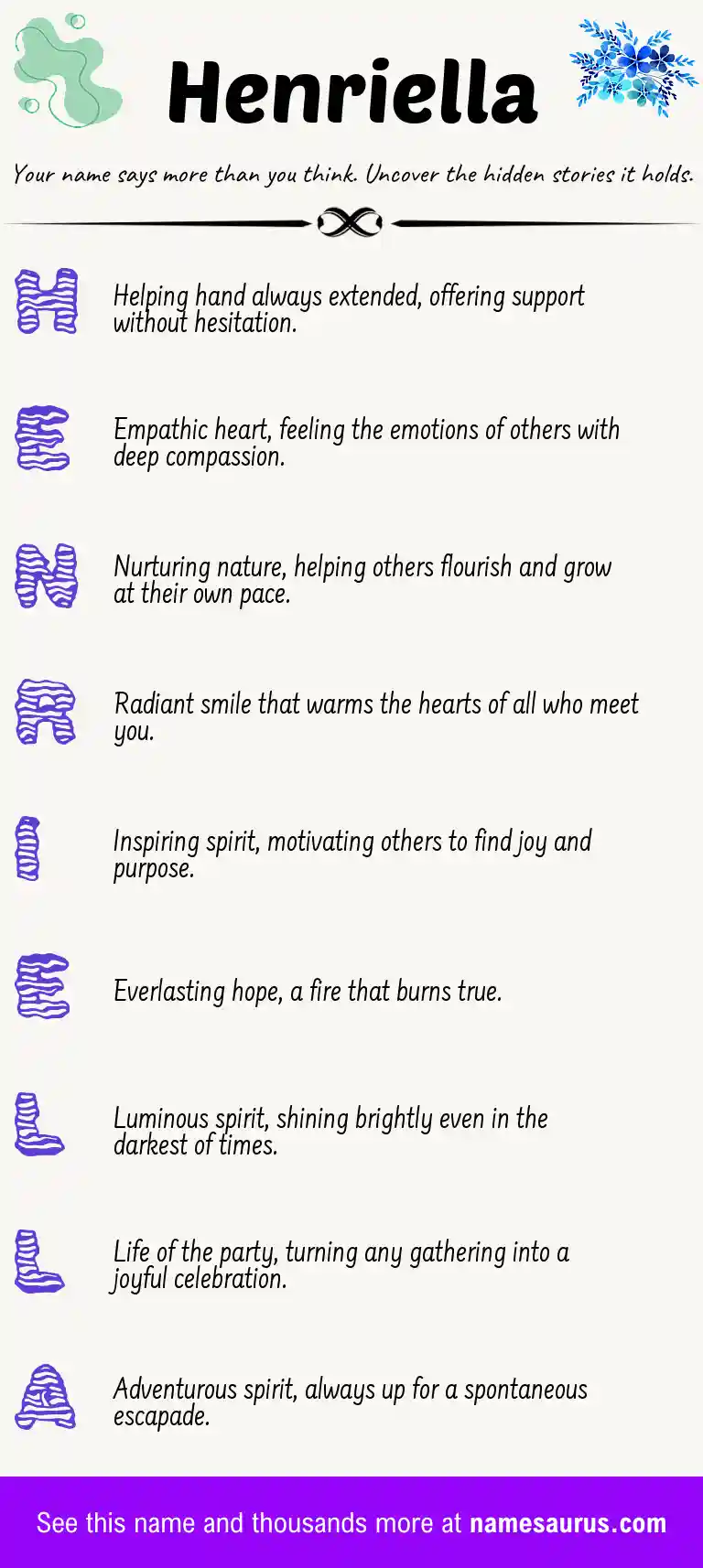 Acrostic poem about Henriella.