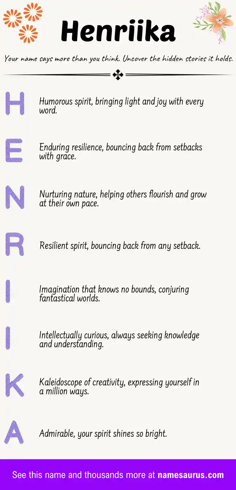 Acrostic poem about Henriika.