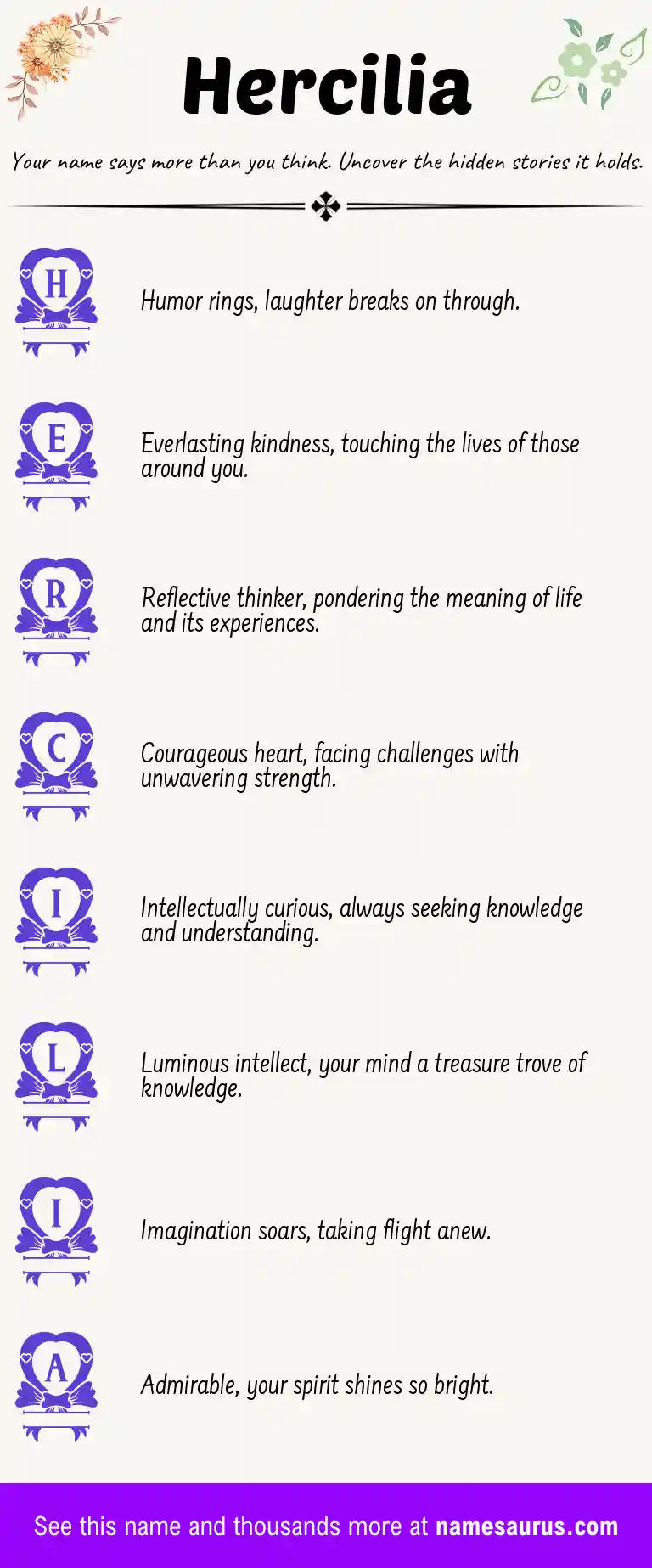 Acrostic poem about Hercilia.
