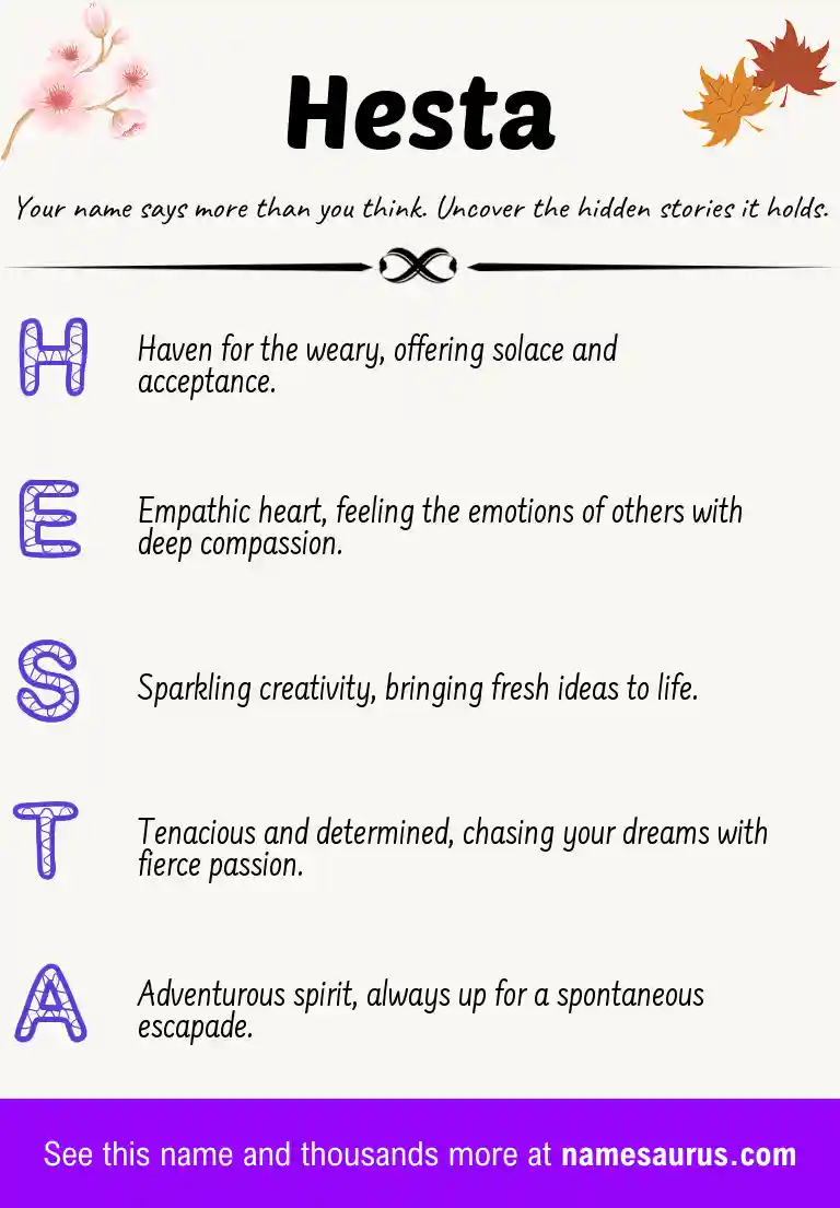 Acrostic poem about Hesta.
