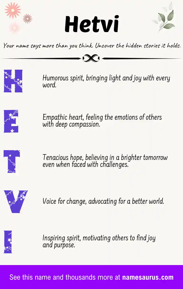 Acrostic poem about Hetvi.