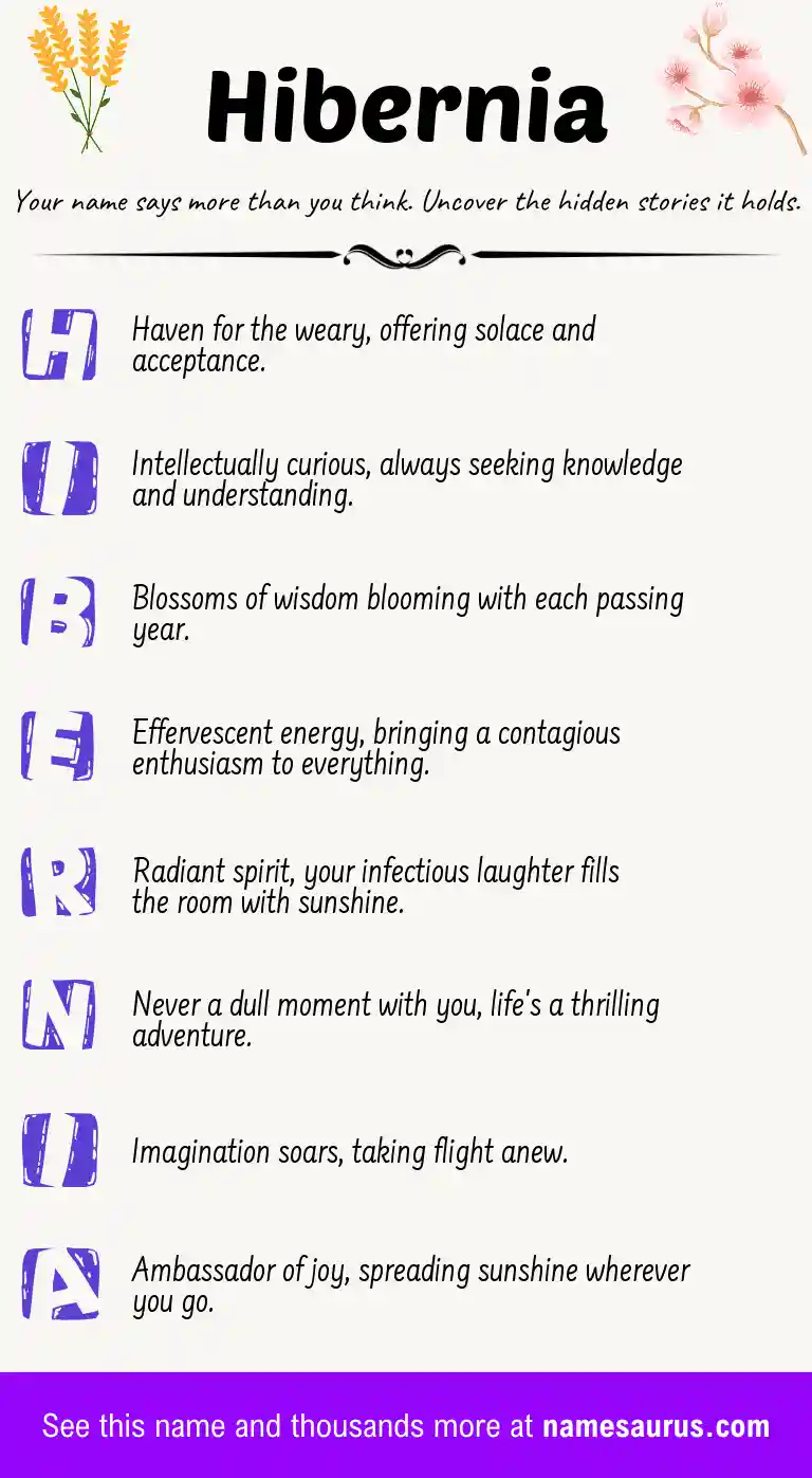 Acrostic poem about Hibernia.