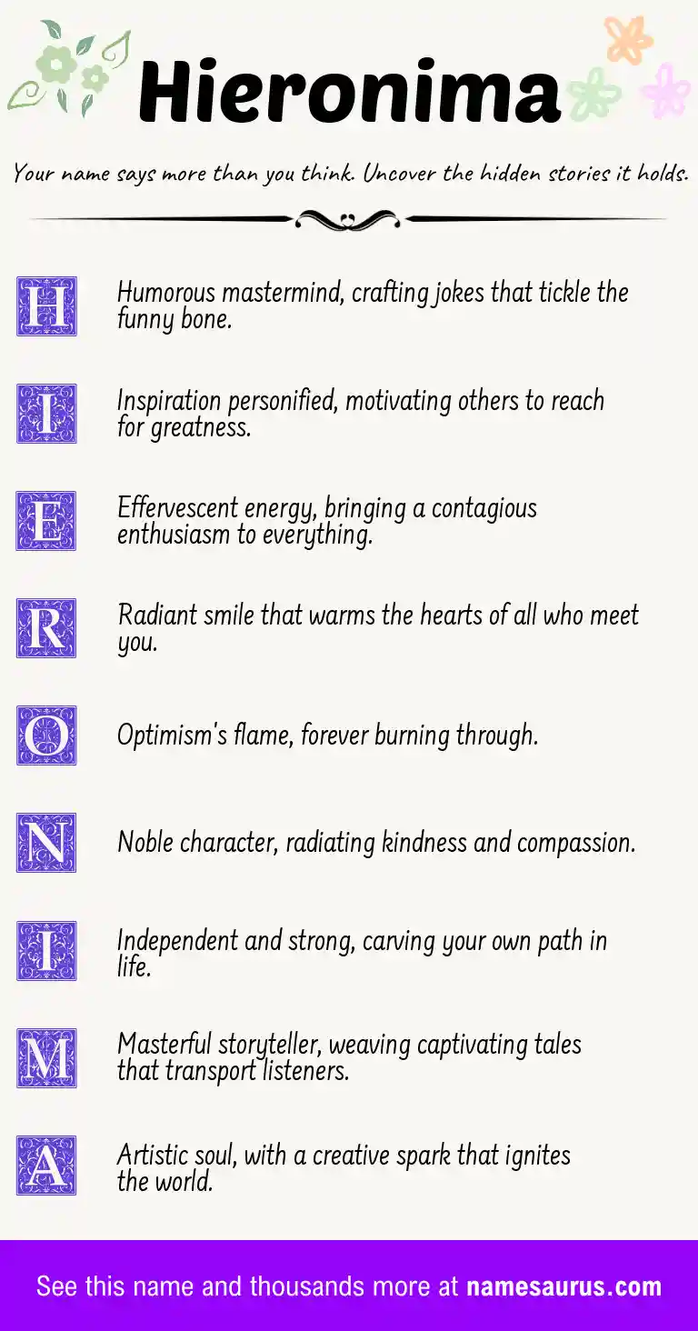Acrostic poem about Hieronima.