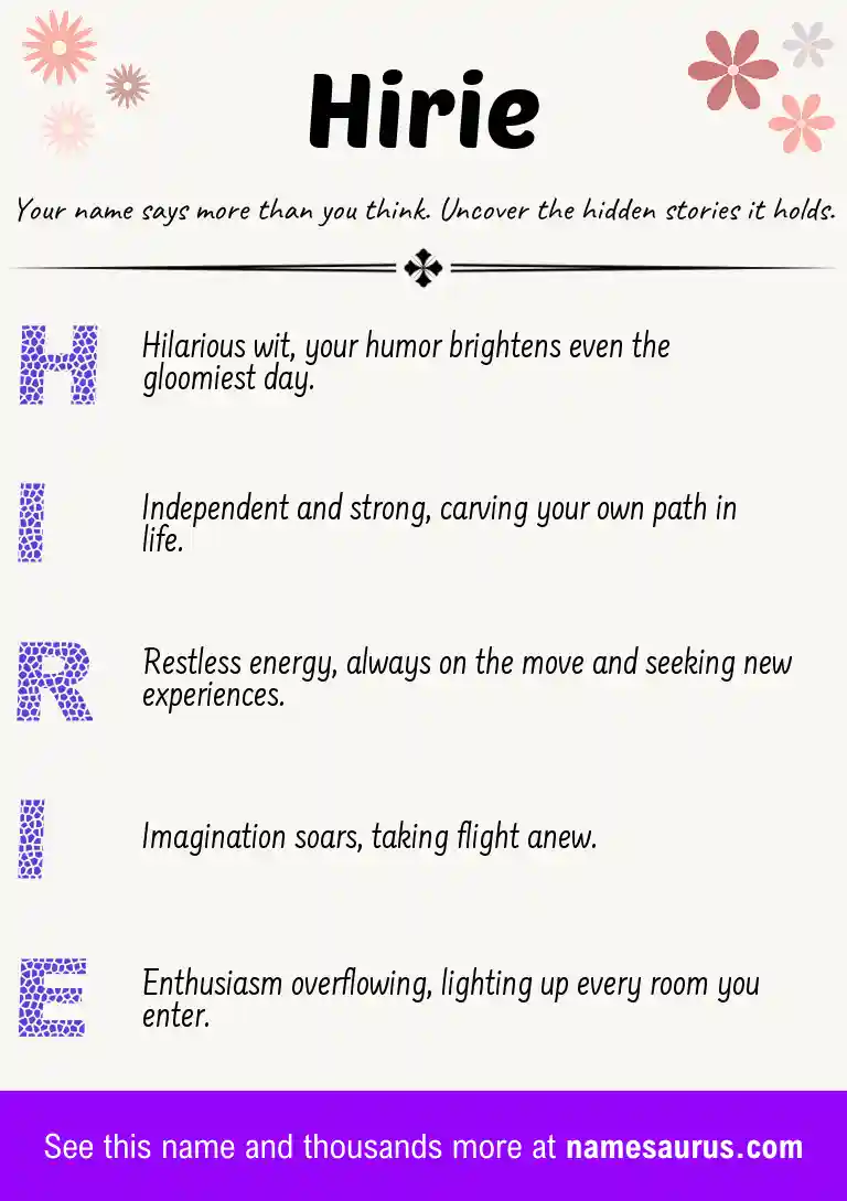 Acrostic poem about Hirie.