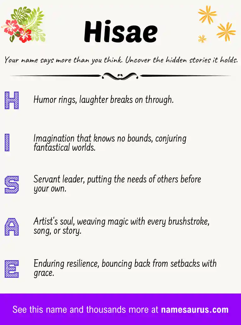 Acrostic poem about Hisae.
