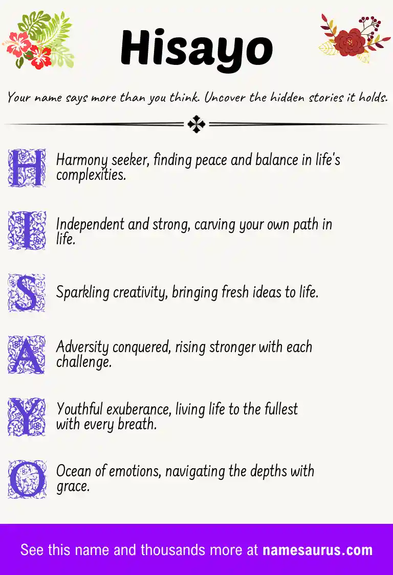 Acrostic poem about Hisayo.