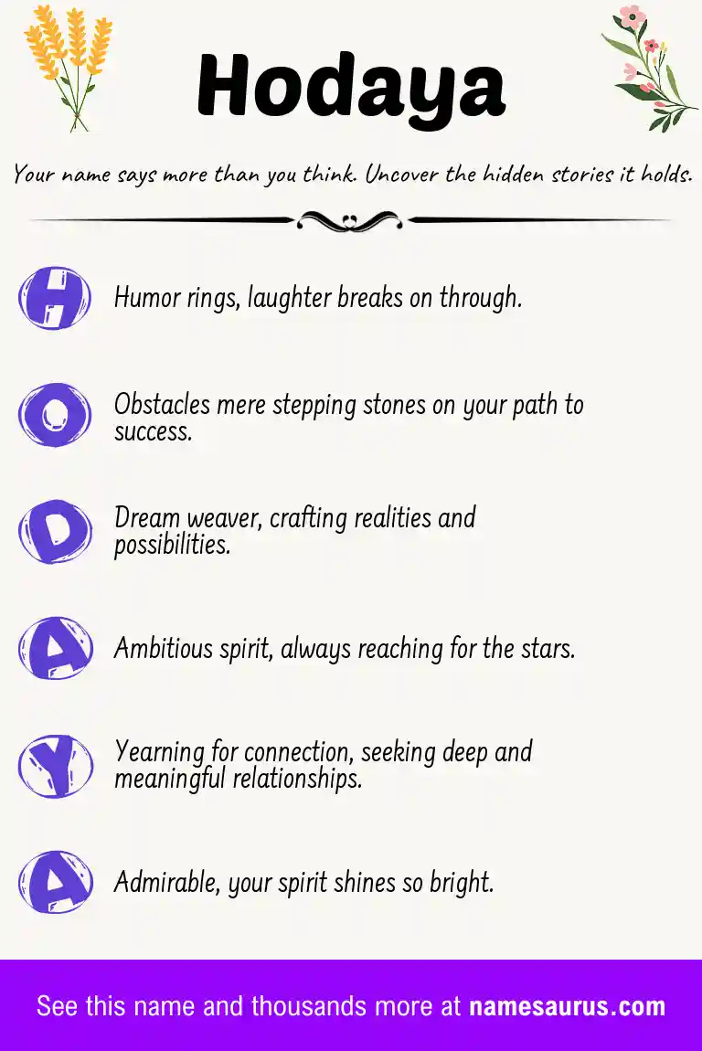 Acrostic poem about Hodaya.