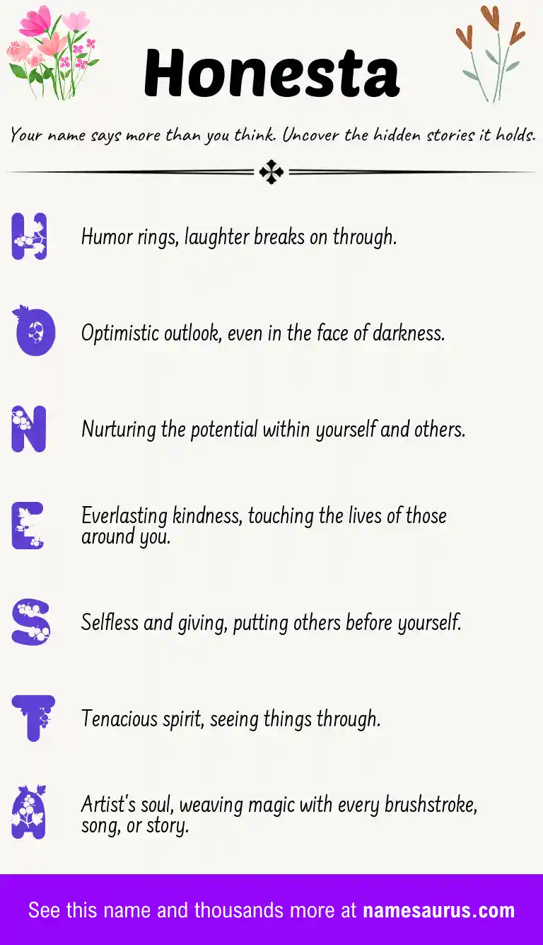 Acrostic poem about Honesta.