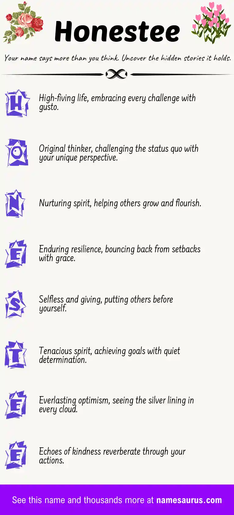 Acrostic poem about Honestee.