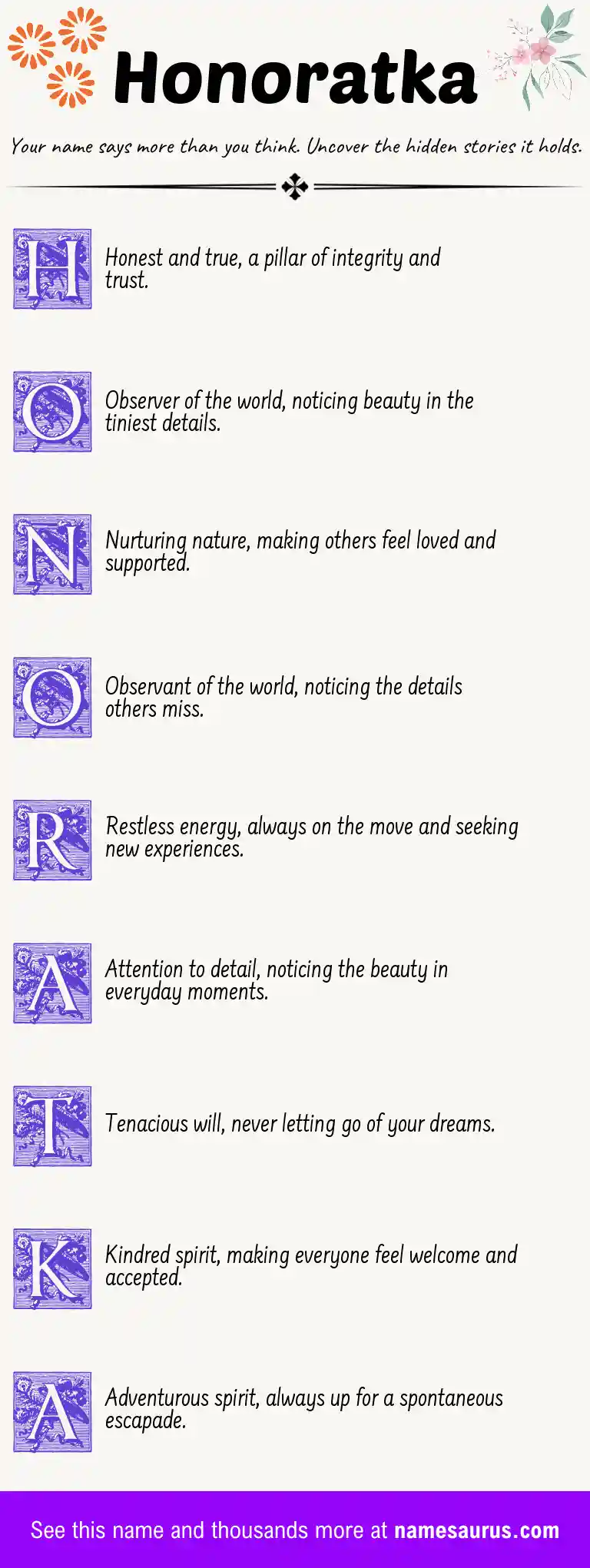Acrostic poem about Honoratka.