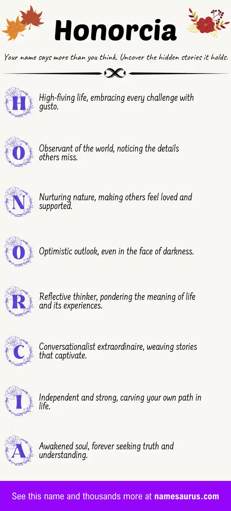 Acrostic poem about Honorcia.