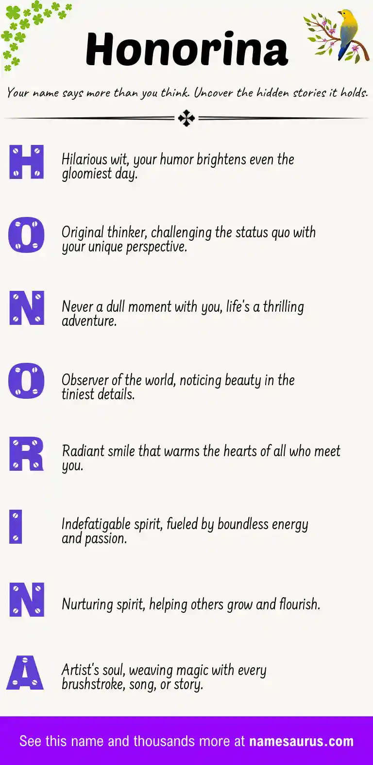 Acrostic poem about Honorina.