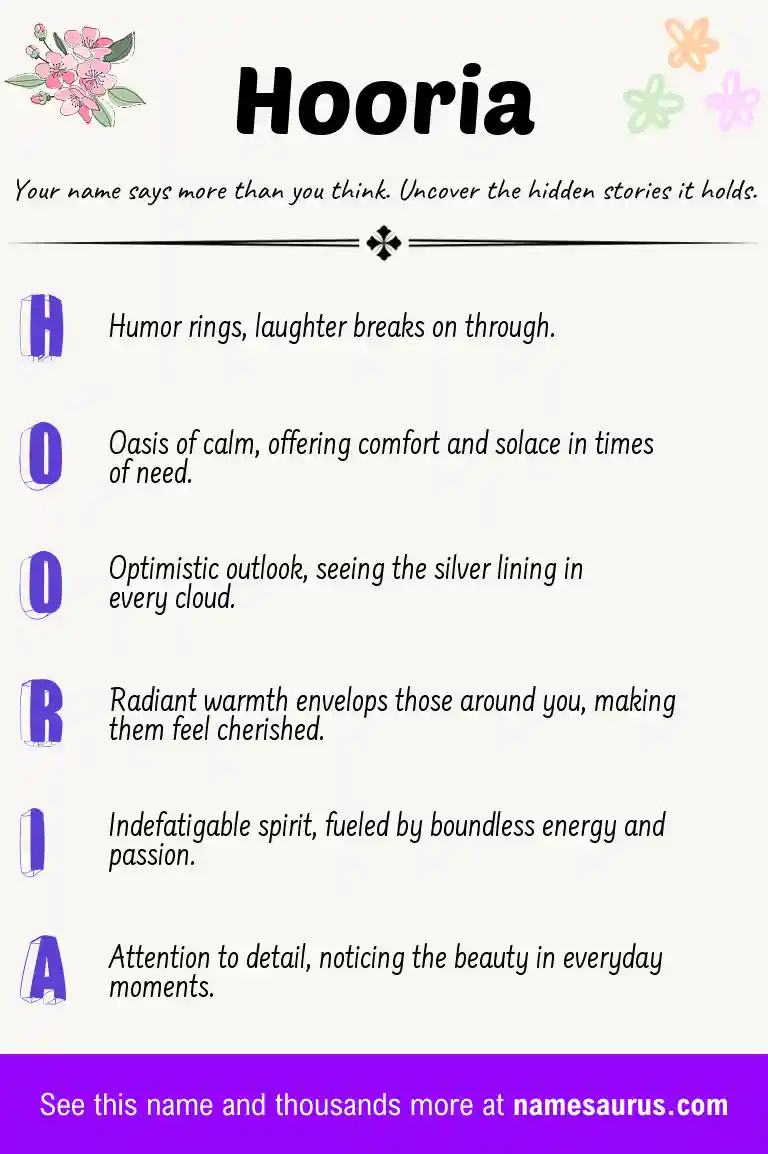 Acrostic poem about Hooria.