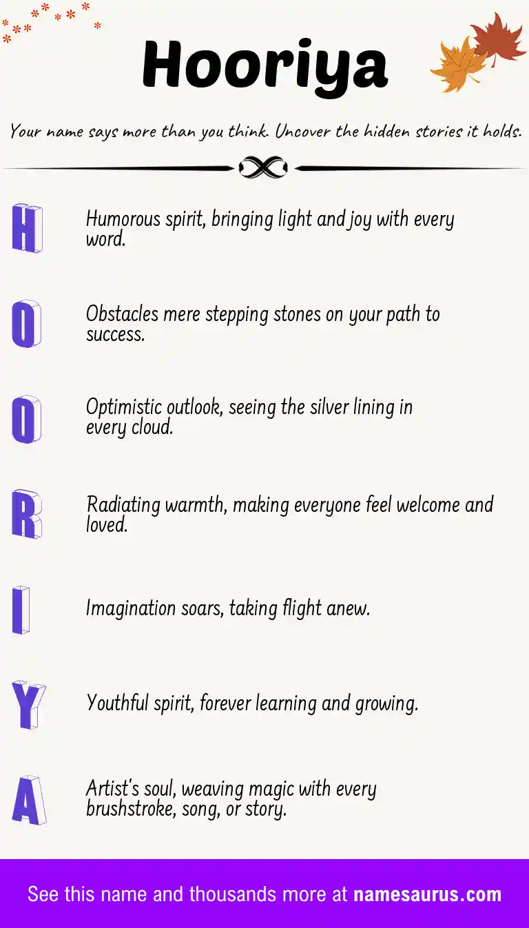 Acrostic poem about Hooriya.