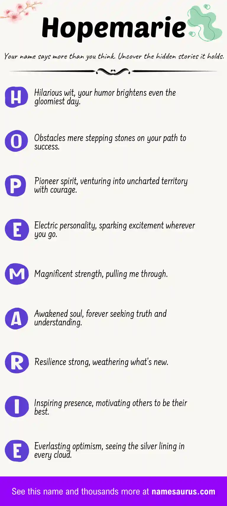 Acrostic poem about Hopemarie.