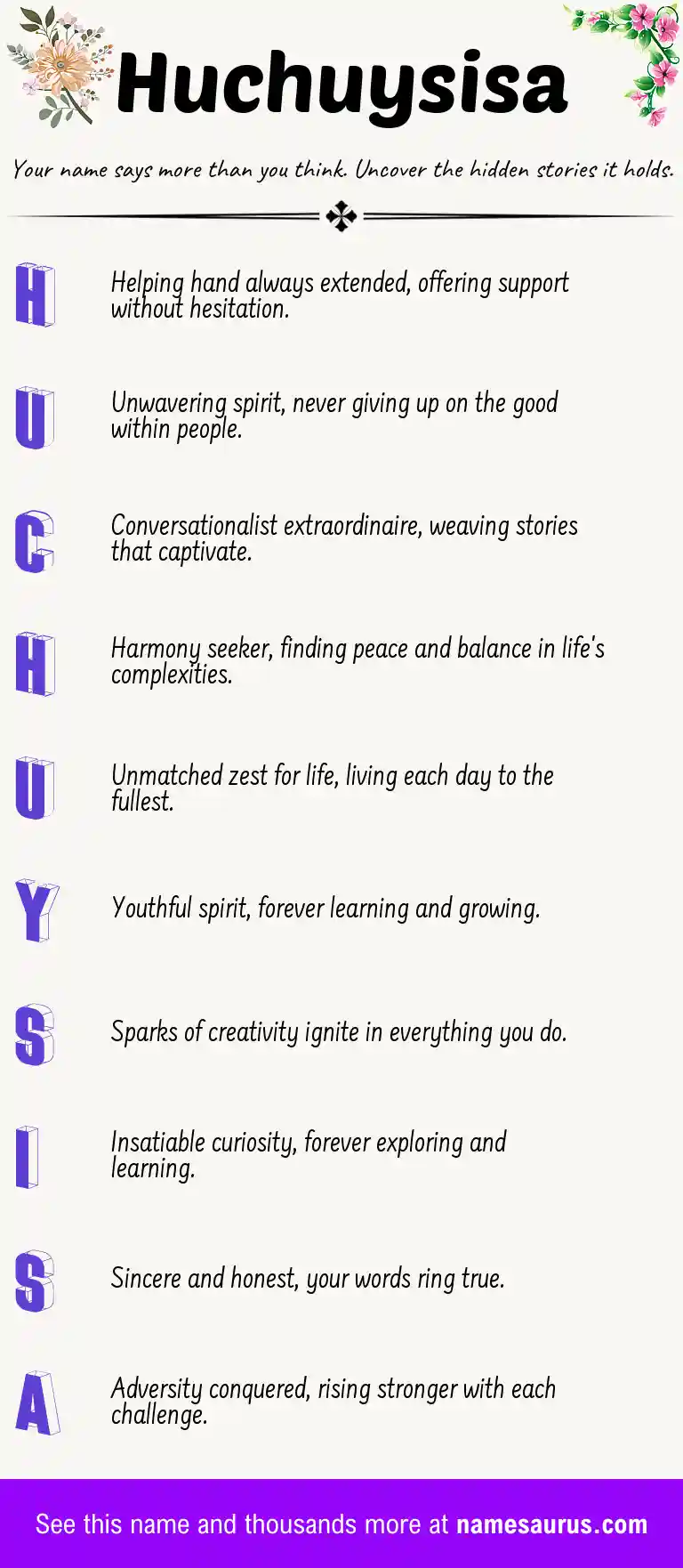 Acrostic poem about Huchuysisa.
