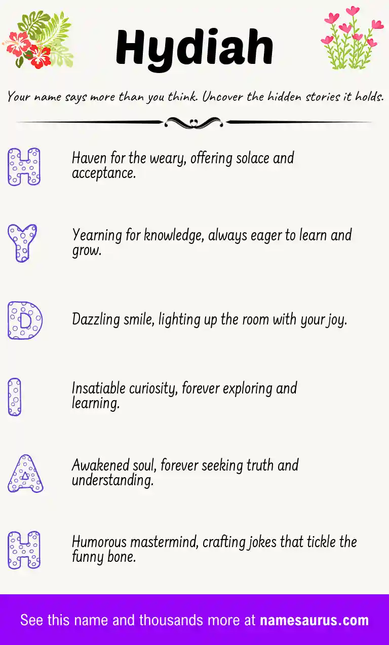 Acrostic poem about Hydiah.