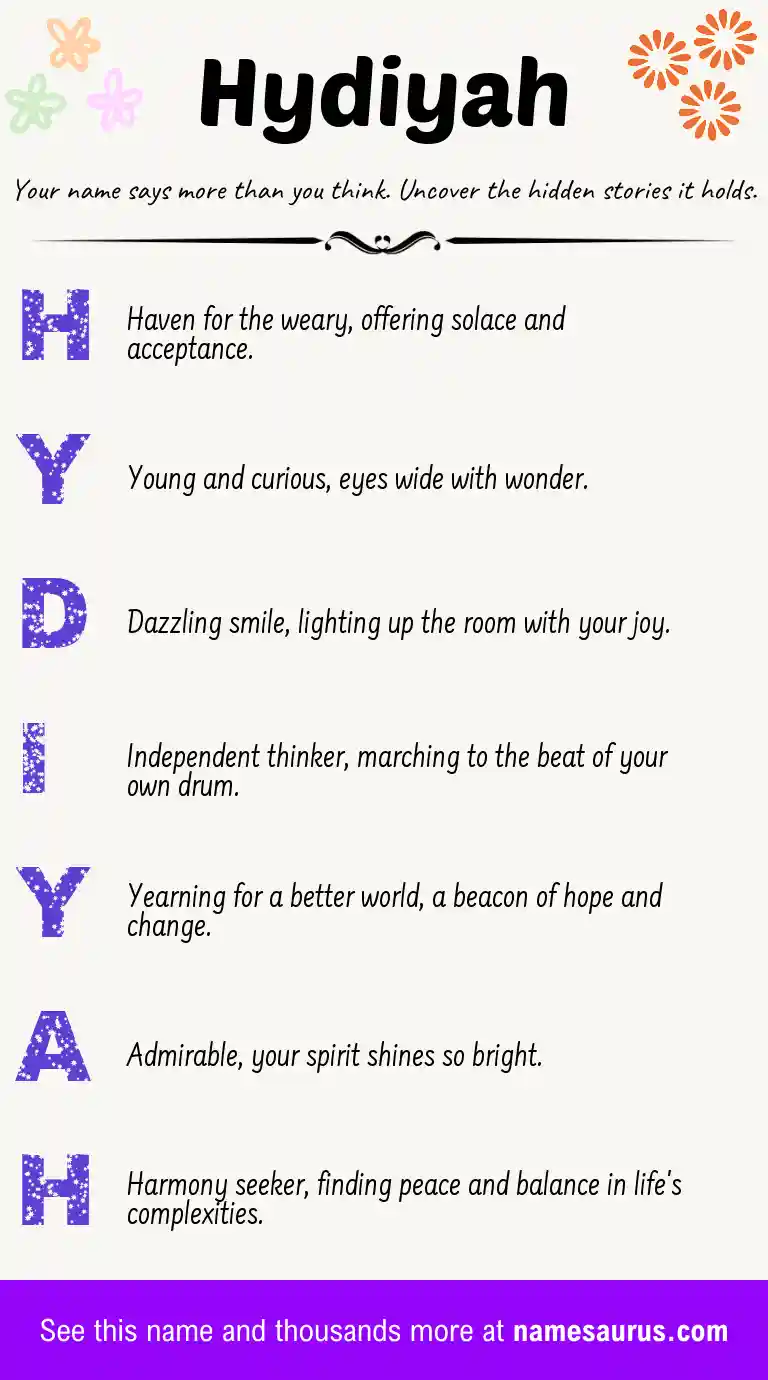 Acrostic poem about Hydiyah.