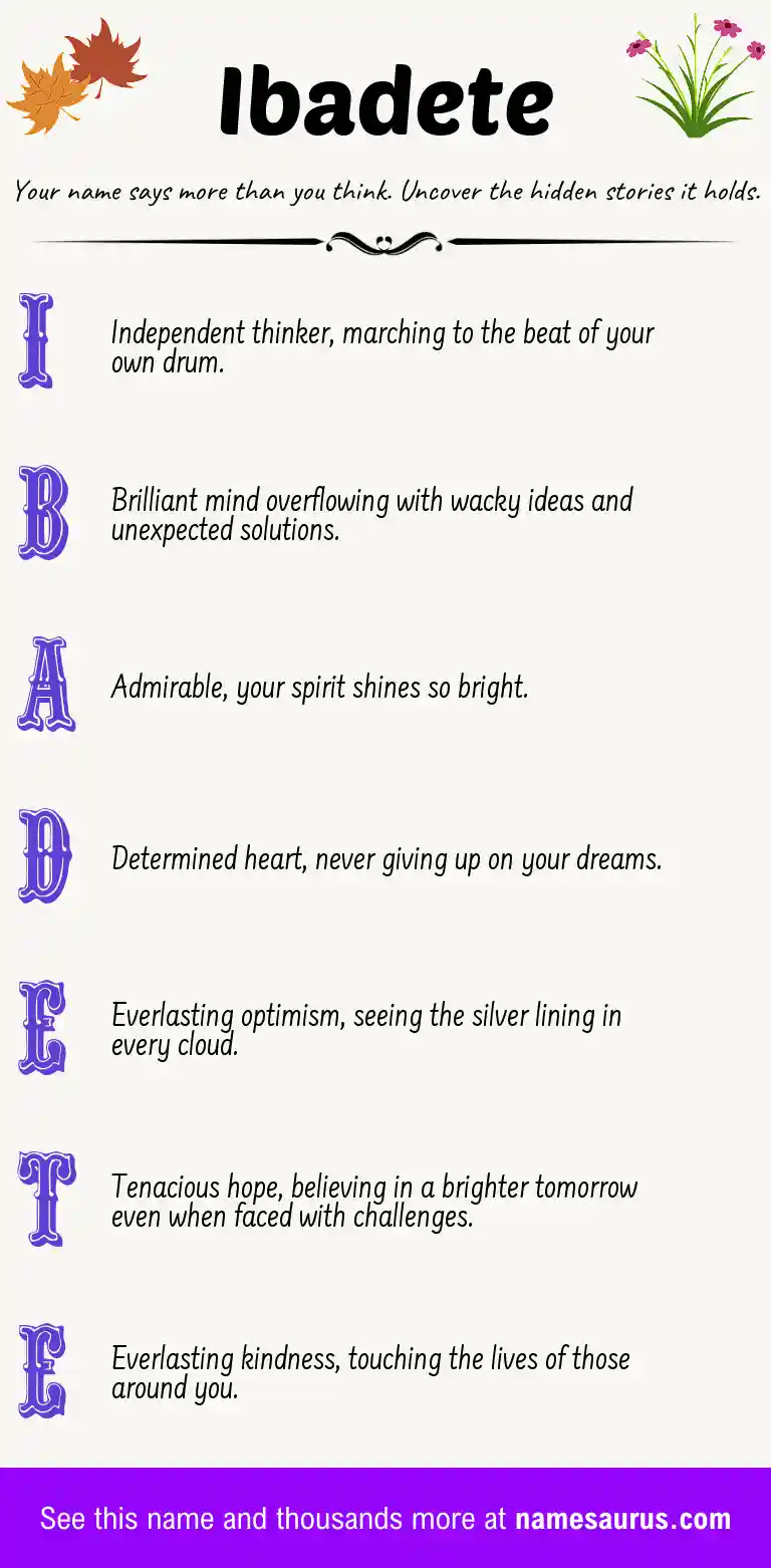 Acrostic poem about Ibadete.