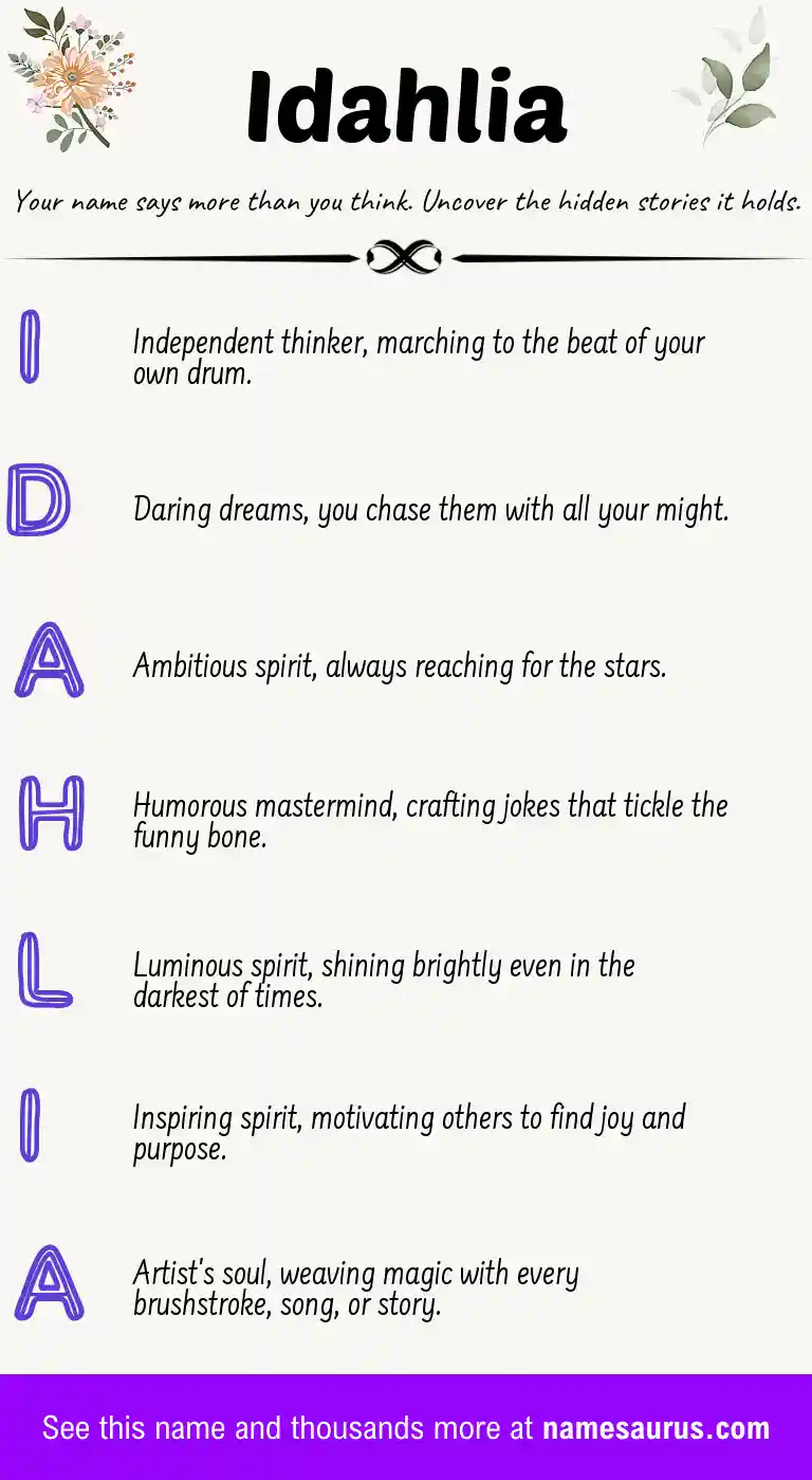 Acrostic poem about Idahlia.