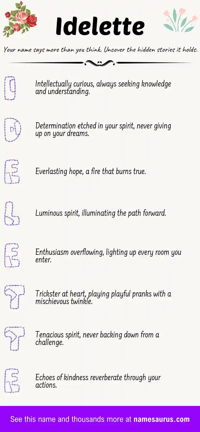 Acrostic poem about Idelette.