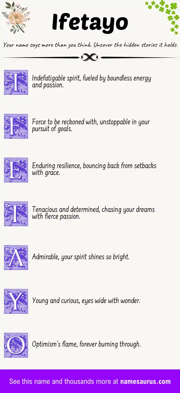 Acrostic poem about Ifetayo.