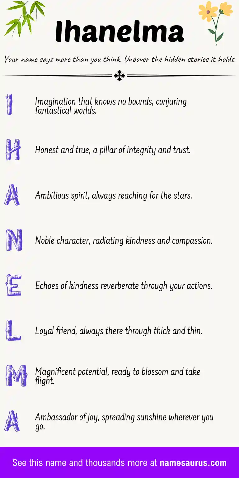 Acrostic poem about Ihanelma.