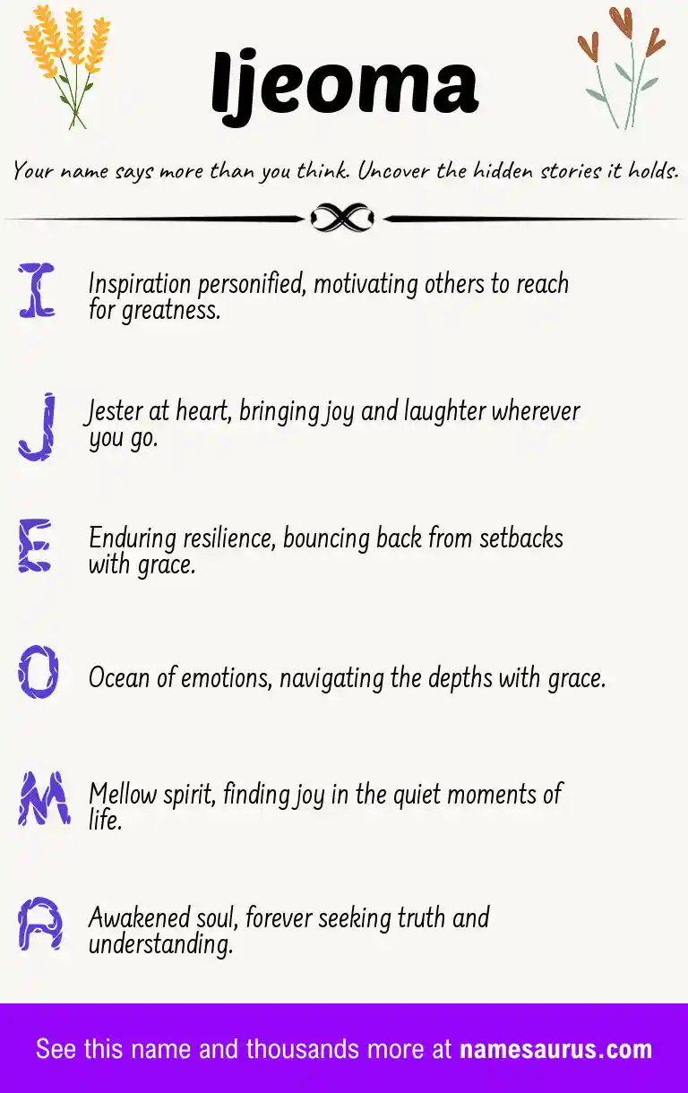 Acrostic poem about Ijeoma.