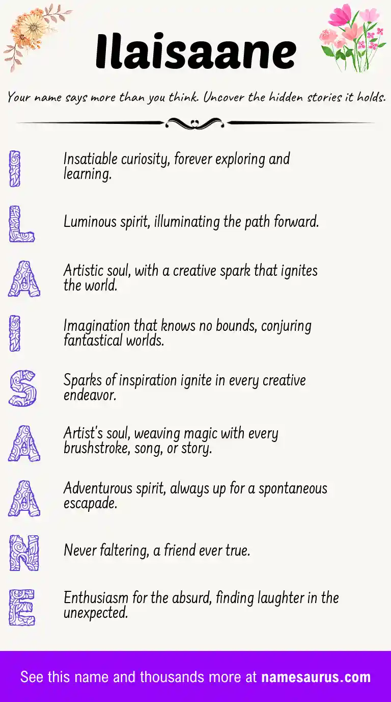 Acrostic poem about Ilaisaane.