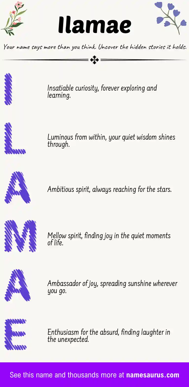 Acrostic poem about Ilamae.