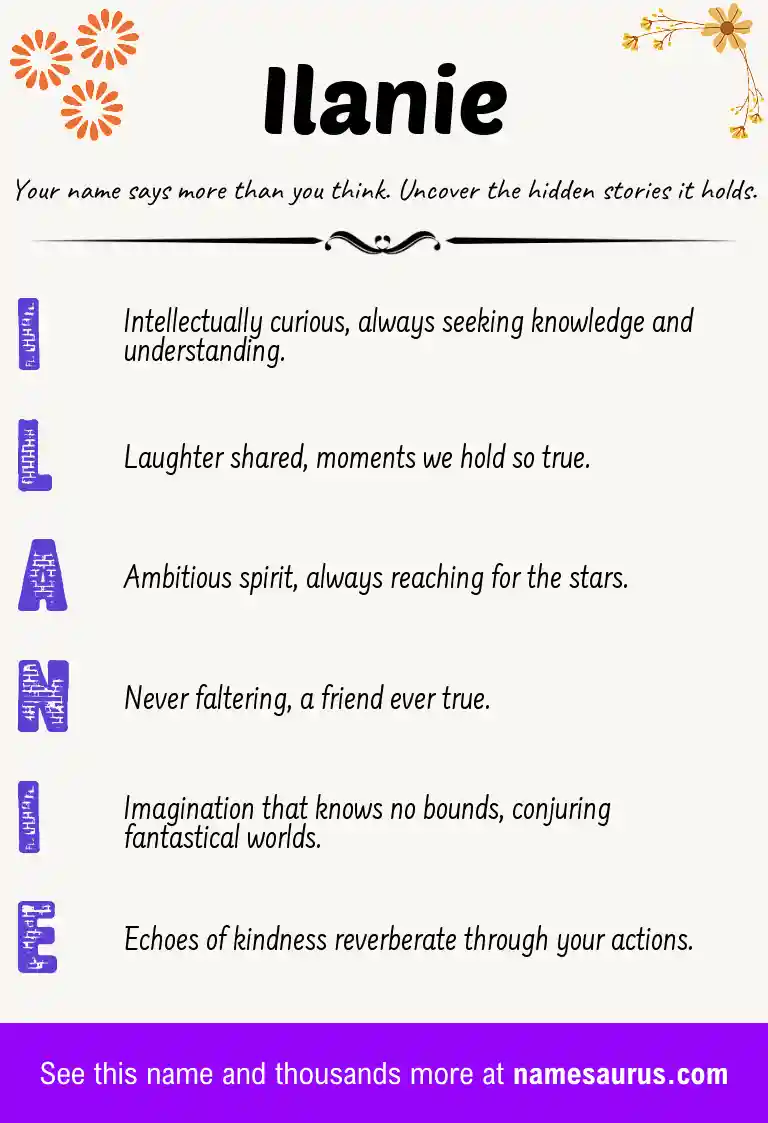 Acrostic poem about Ilanie.