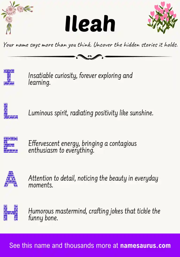 Acrostic poem about Ileah.