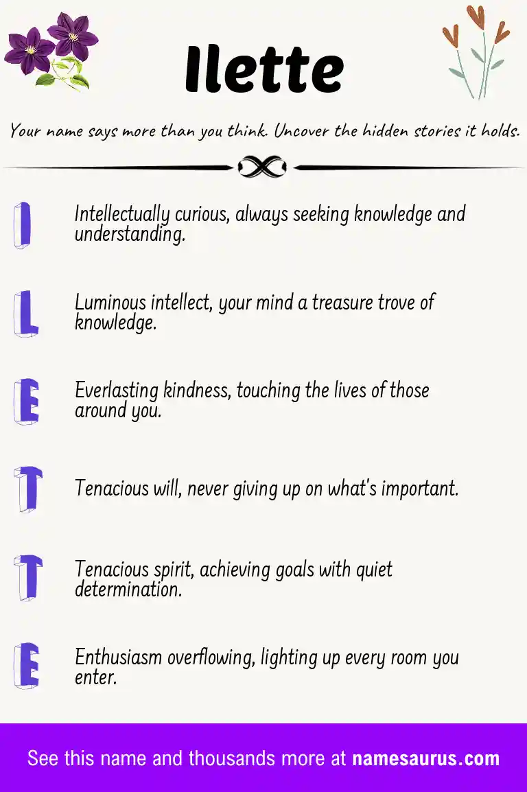 Acrostic poem about Ilette.