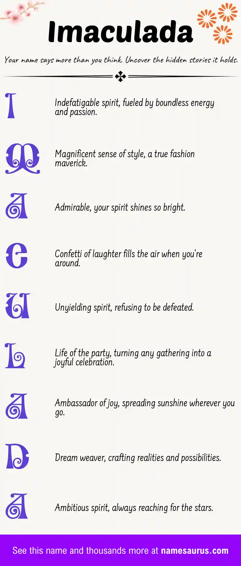 Acrostic poem about Imaculada.