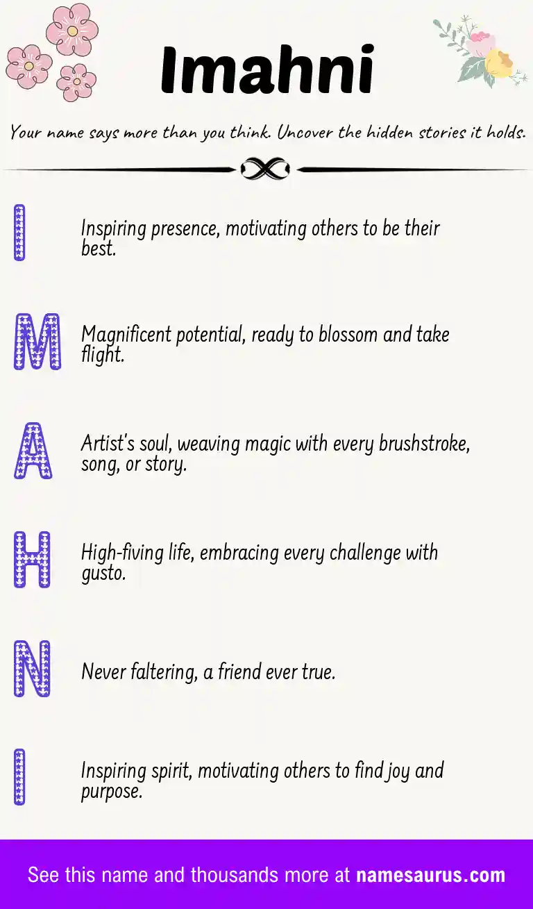 Acrostic poem about Imahni.