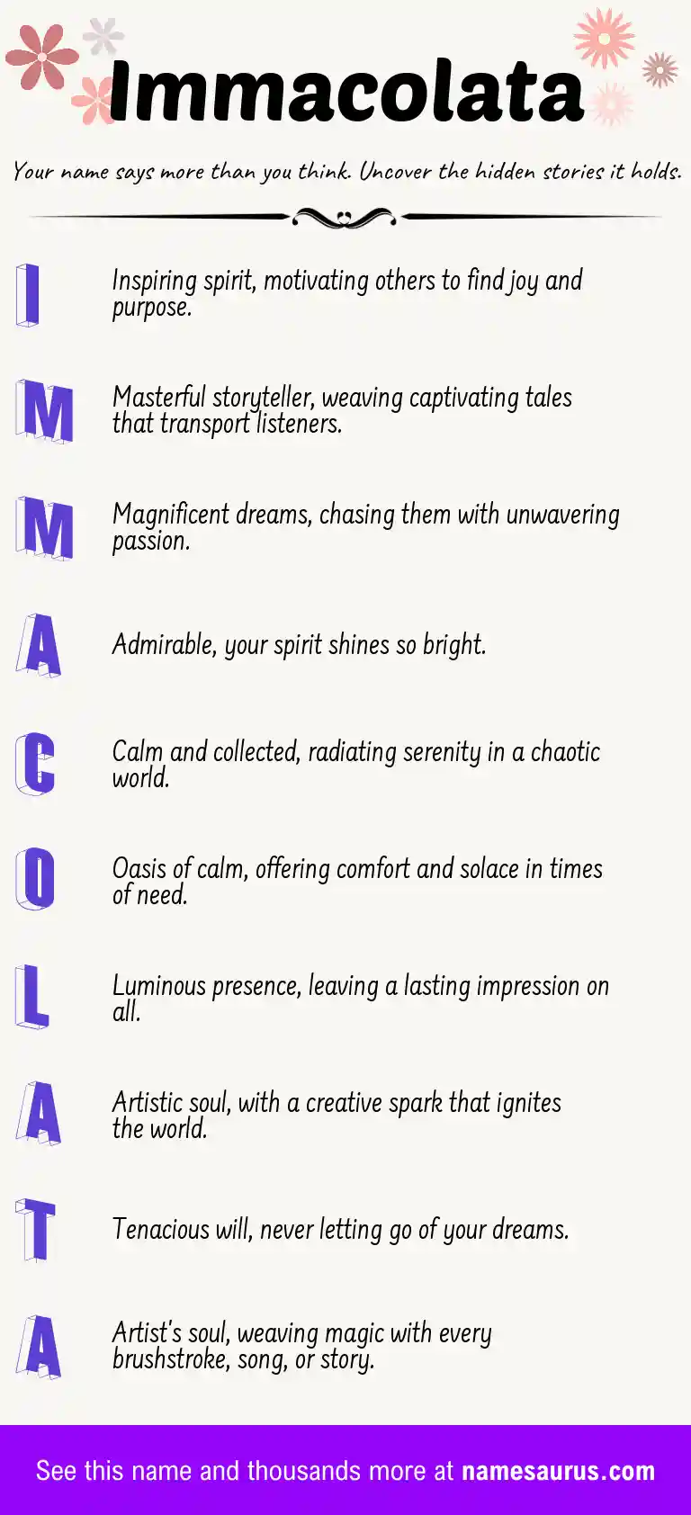 Acrostic poem about Immacolata.