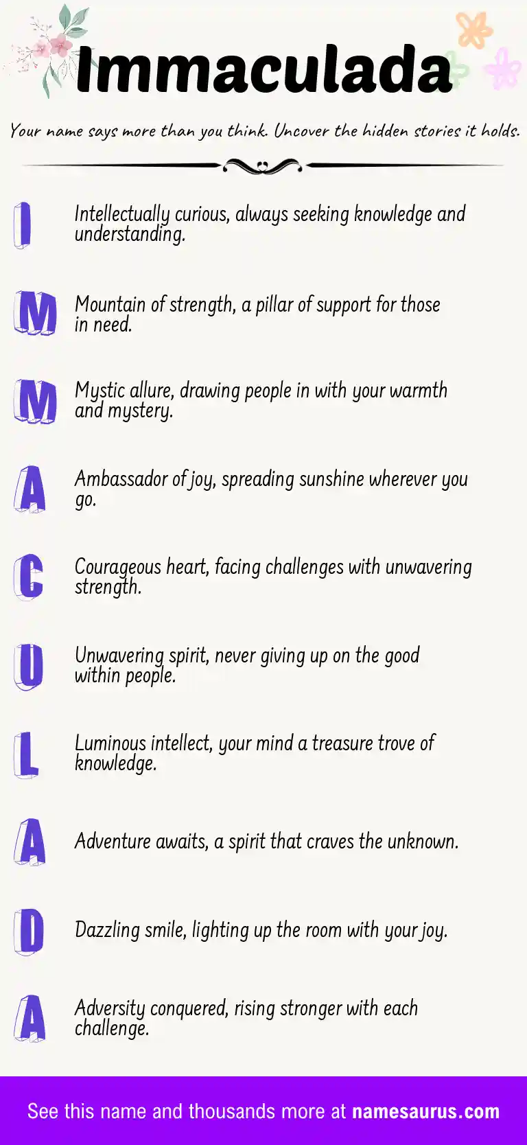 Acrostic poem about Immaculada.