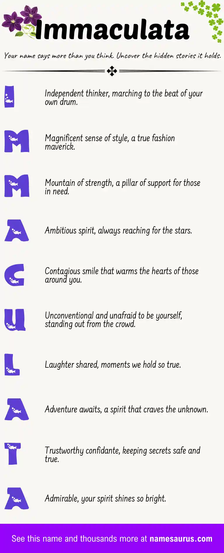 Acrostic poem about Immaculata.