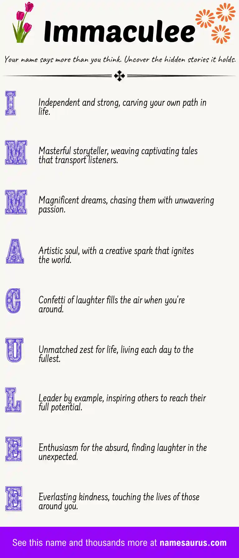 Acrostic poem about Immaculee.