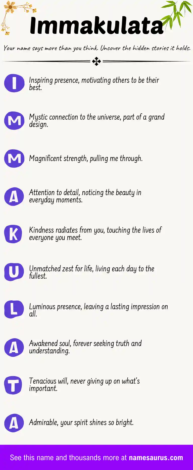 Acrostic poem about Immakulata.