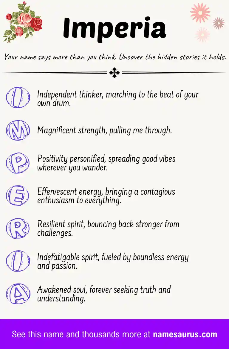 Acrostic poem about Imperia.