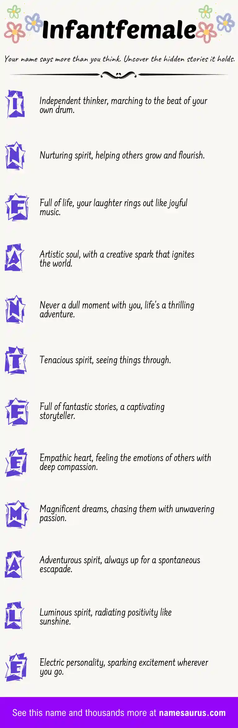 Acrostic poem about Infantfemale.