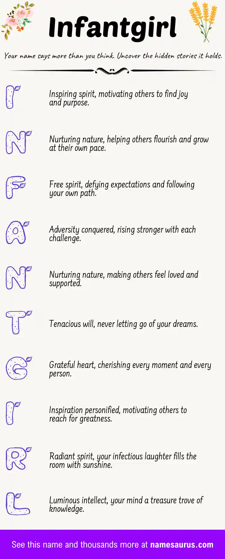 Acrostic poem about Infantgirl.