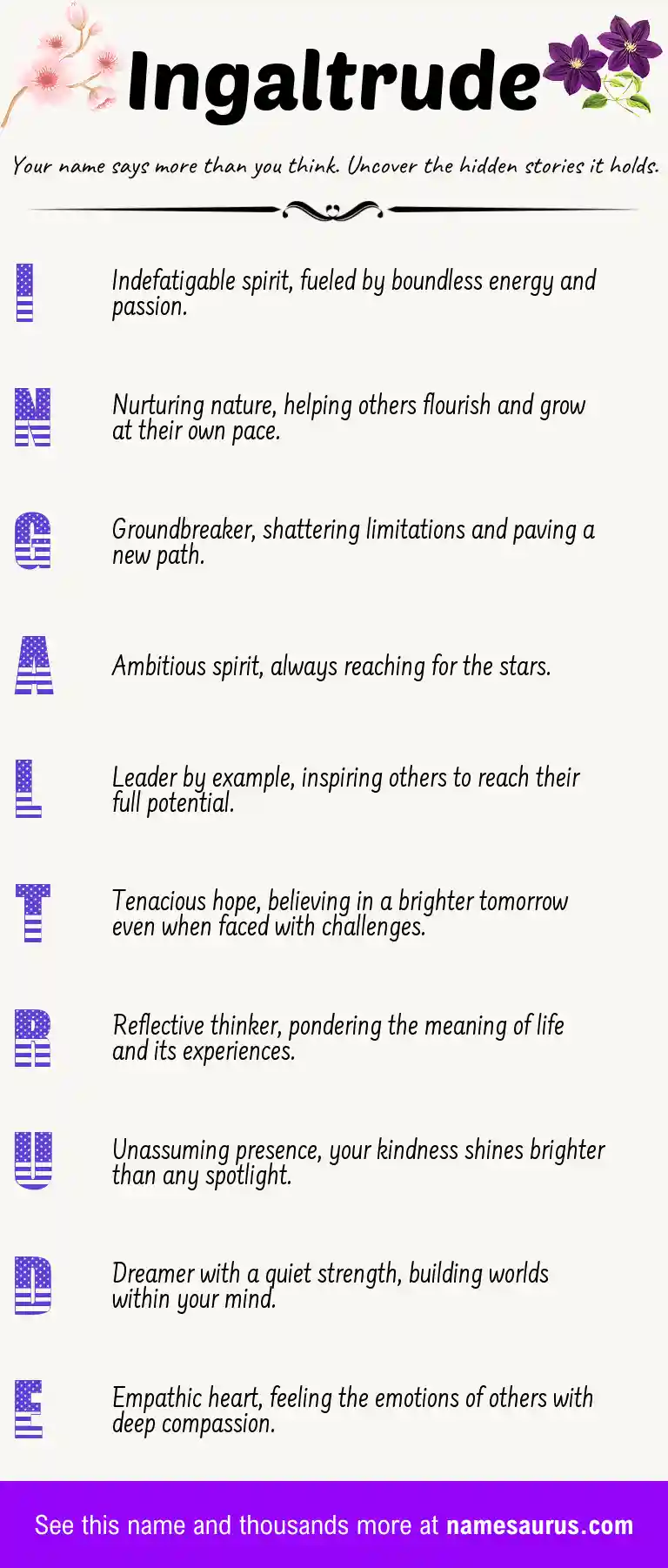 Acrostic poem about Ingaltrude.